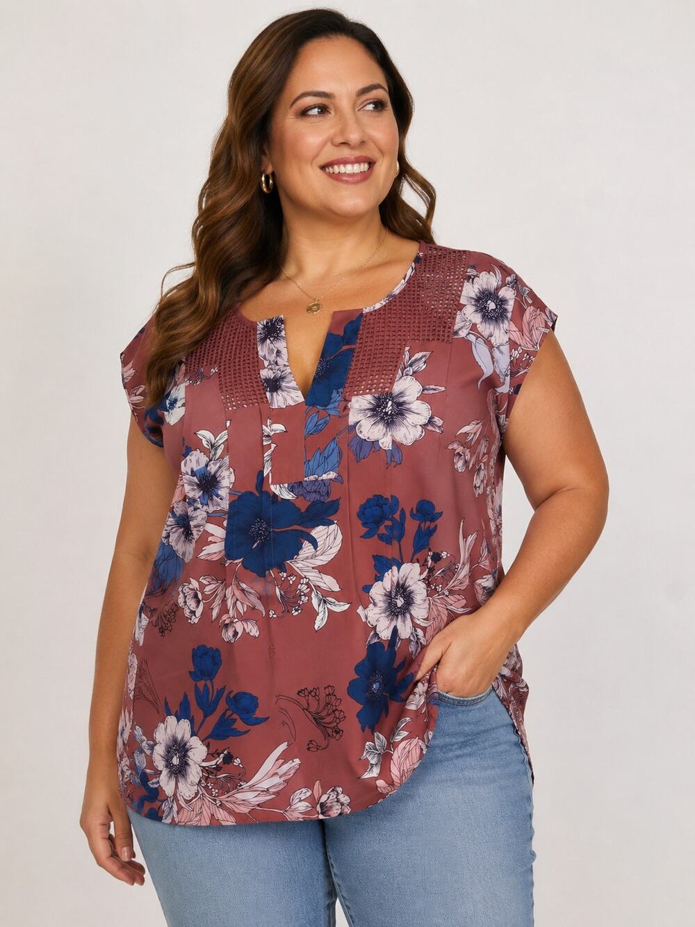 Daniel Rainn Top Womens Blouse Plus Size 2X Floral Boho Bohemian Pleat Travel